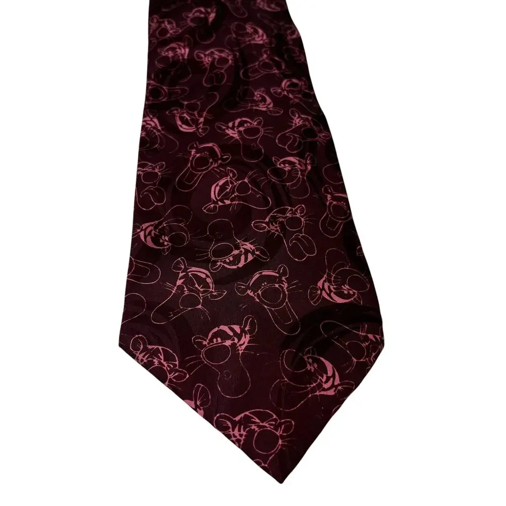 Vintage Disney Mickey Inc. Tigger Tie 100% Silk Burgundy Red New
